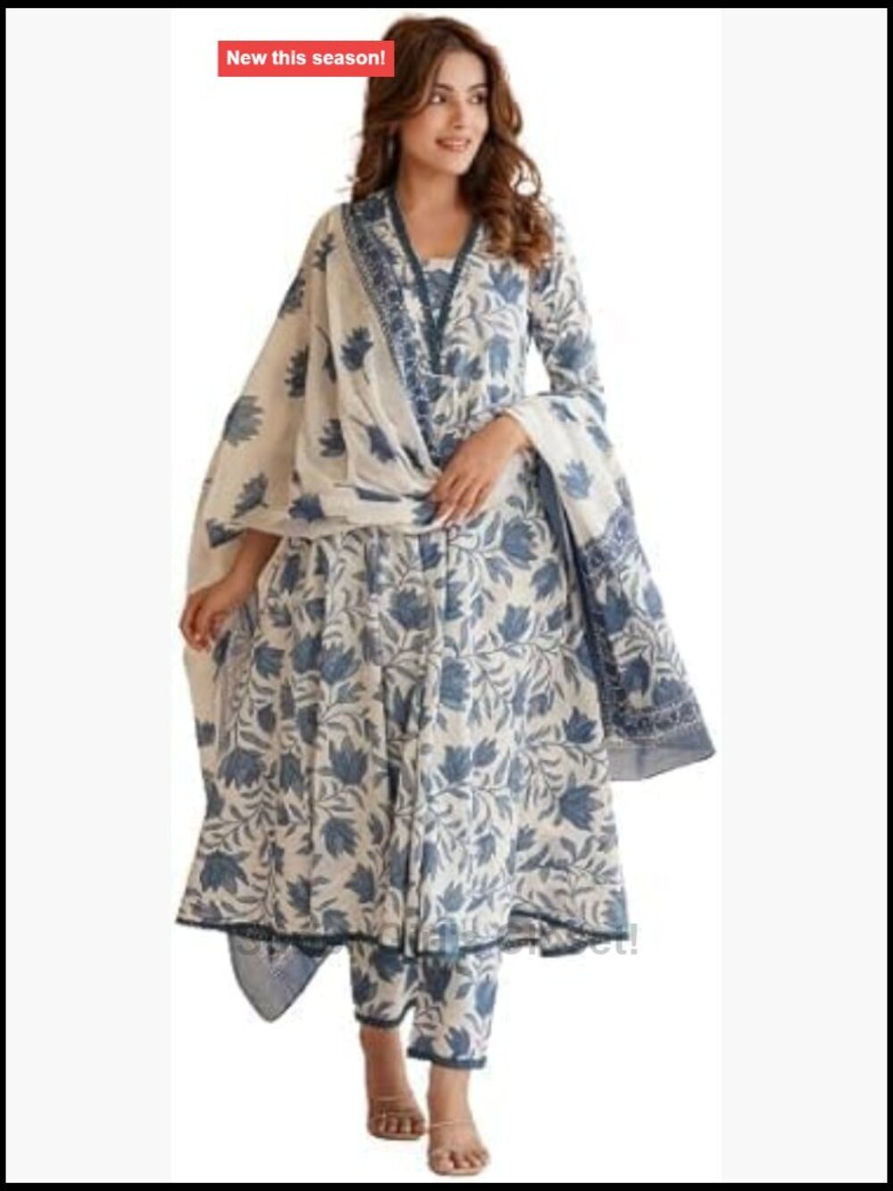 Rayon Anarkali Kurta Set with Palazzo & Dupatta 3-Piece Indian Outfit